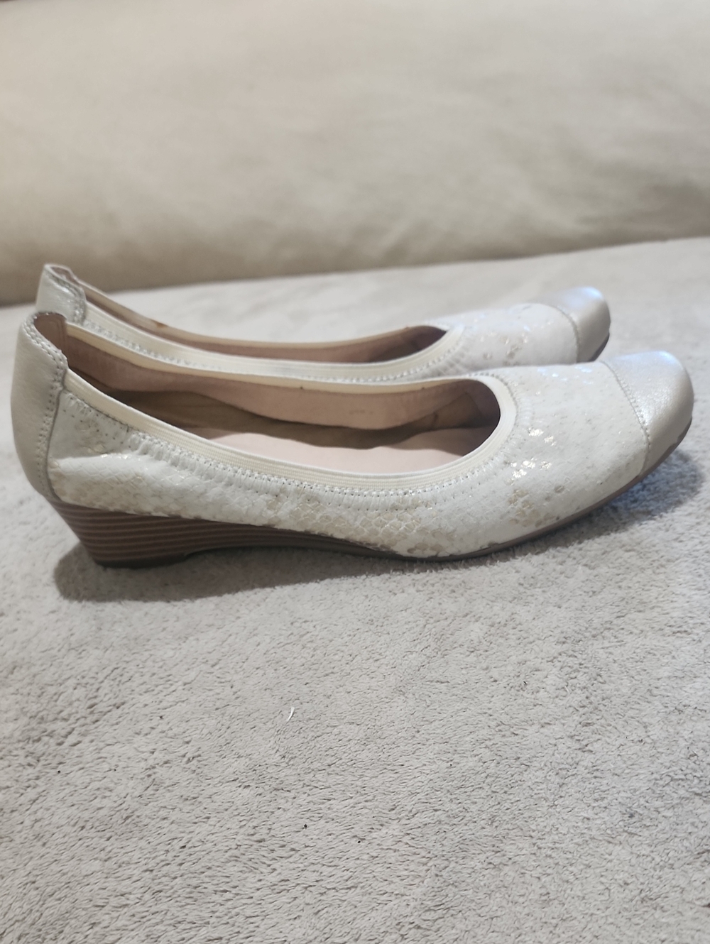 Women’s Cream Low Wedge Ballet Flats with Subtle Shine